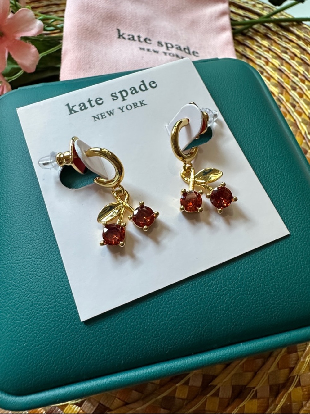 kate spade gold-tone earrings with red cherry drops - Picture 4 of 4